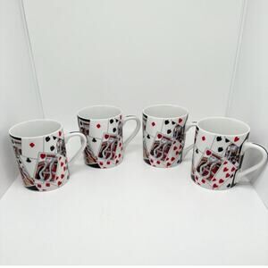 New in Box Colonial Williamsburg Set of 4 Playing Card Print Coffee Mugs